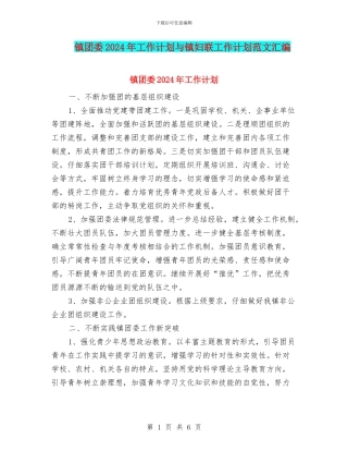 镇团委2024年工作计划与镇妇联工作计划范文汇编