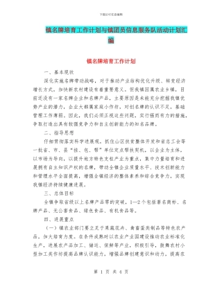 镇名牌培育工作计划与镇团员信息服务队活动计划汇编