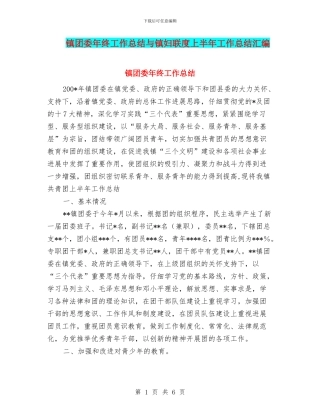 镇团委年终工作总结与镇妇联度上半年工作总结汇编