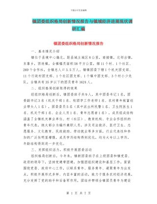 镇团委组织格局创新情况报告与镇域经济发展现状调研汇编