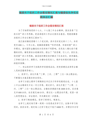 镇委关于组织工作会落实情况汇报与镇委创先争优实践体会汇编