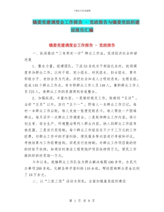 镇委党建调度会工作报告