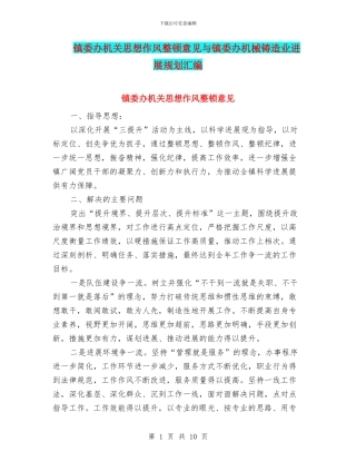 镇委办机关思想作风整顿意见与镇委办机械铸造业发展规划汇编