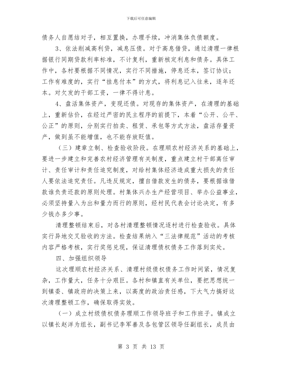 镇委办农村债权债务清理意见与镇委办农村工作规范化建设意见汇编_第3页
