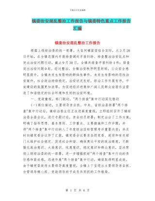 镇委治安混乱整治工作报告与镇委特色重点工作报告汇编