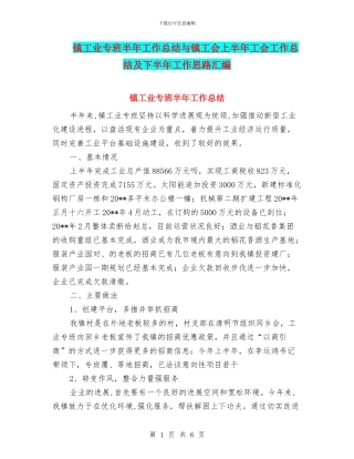 镇工业专班半年工作总结与镇工会上半年工会工作总结及下半年工作思路汇编