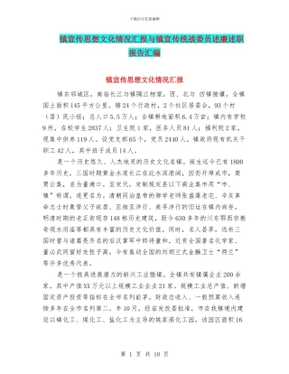 镇宣传思想文化情况汇报与镇宣传统战委员述廉述职报告汇编