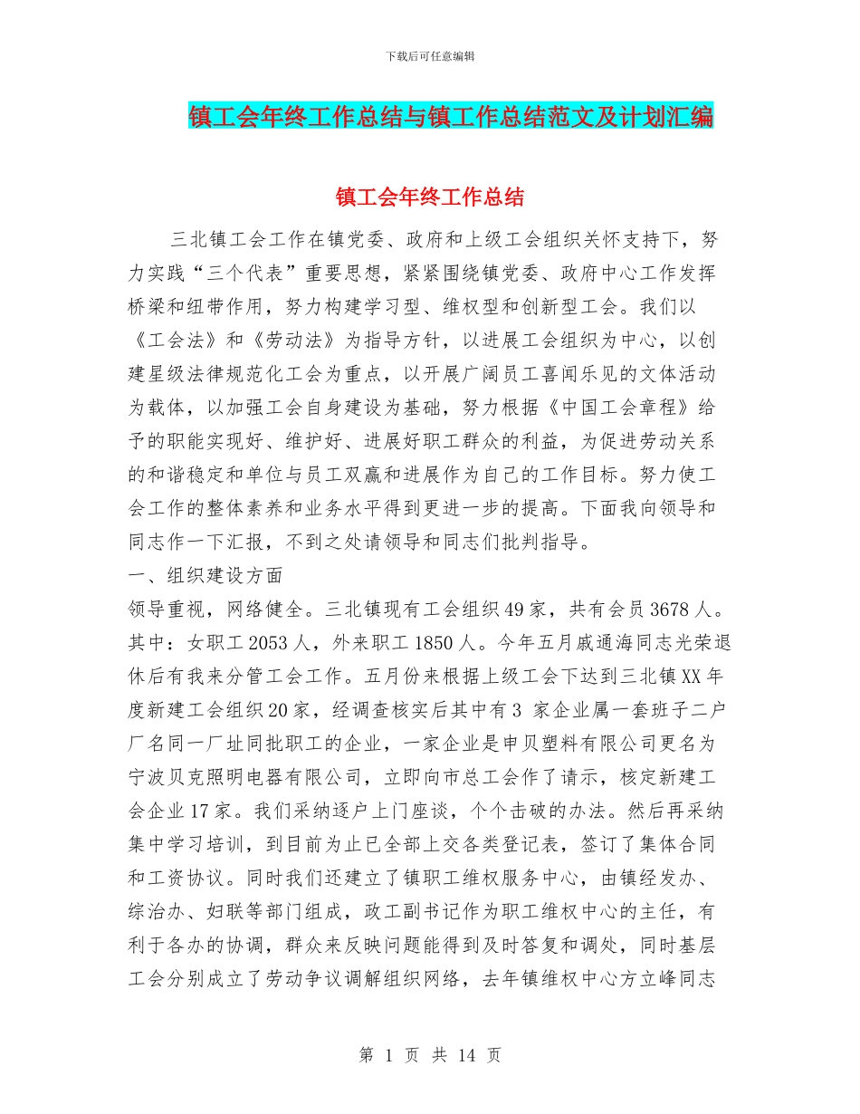 镇工会年终工作总结与镇工作总结范文及计划汇编_第1页