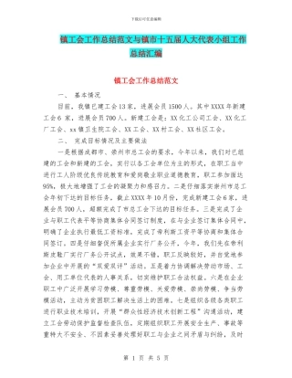 镇工会工作总结范文与镇市十五届人大代表小组工作总结汇编