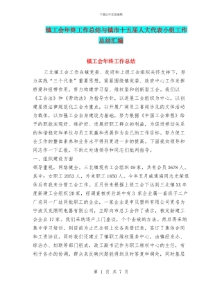 镇工会年终工作总结与镇市十五届人大代表小组工作总结汇编