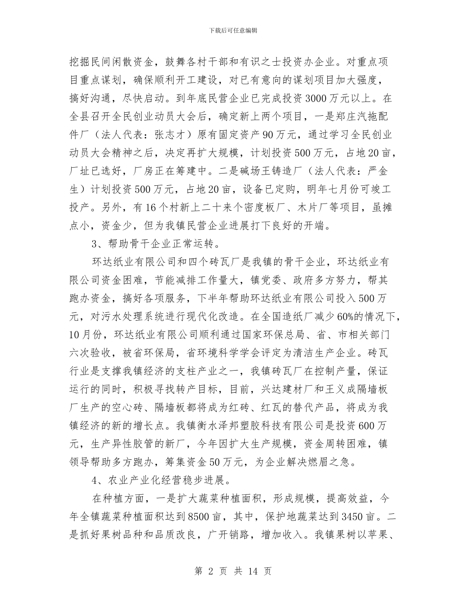 镇工作总结范文及计划与镇市十五届人大代表小组工作总结汇编_第2页