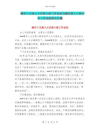 镇市十五届人大代表小组工作总结与镇年度人口和计生工作总结范文汇编