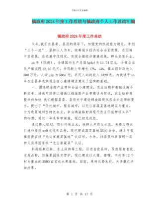 镇政府2024年度工作总结与镇政府个人工作总结汇编