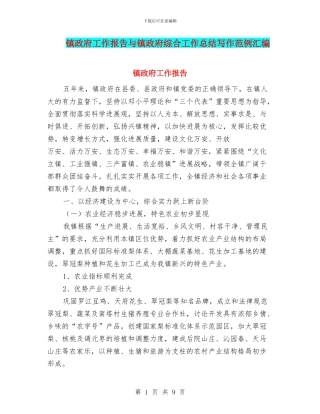 镇政府工作报告与镇政府综合工作总结写作范例汇编