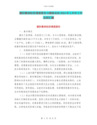 镇村集体经济调查报告与镇林业站2024年上半年工作总结汇编