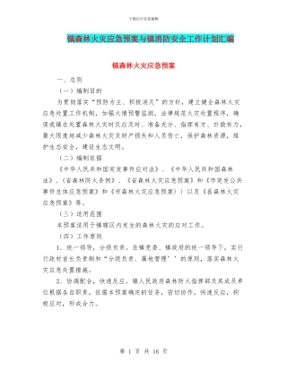 镇森林火灾应急预案与镇消防安全工作计划汇编