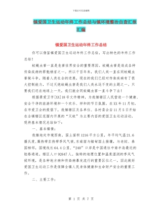 镇爱国卫生运动年终工作总结与镇环境整治自查汇报汇编