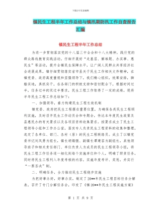 镇民生工程半年工作总结与镇汛期防汛工作自查报告汇编