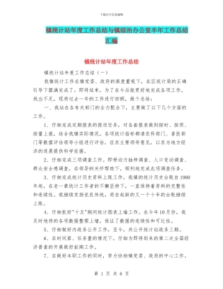 镇统计站年度工作总结与镇综治办公室半年工作总结汇编