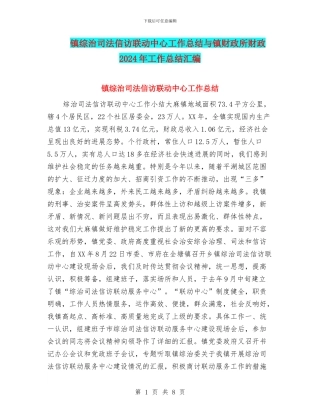 镇综治司法信访联动中心工作总结与镇财政所财政2024年工作总结汇编