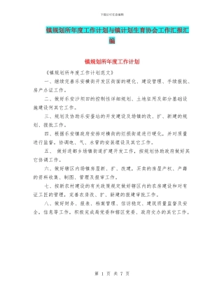 镇规划所年度工作计划与镇计划生育协会工作汇报汇编