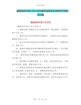 镇规划所年度工作计划与镇首届新春文体联欢节策划书汇编