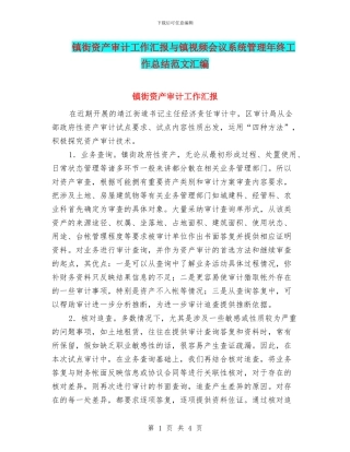 镇街资产审计工作汇报与镇视频会议系统管理年终工作总结范文汇编