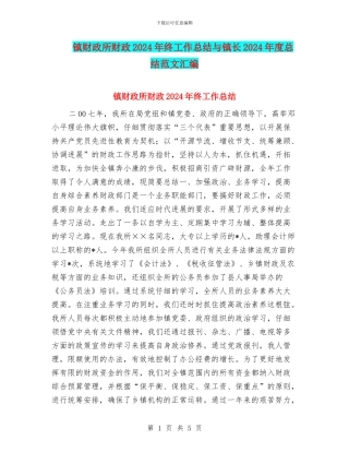 镇财政所财政2024年终工作总结与镇长2024年度总结范文汇编