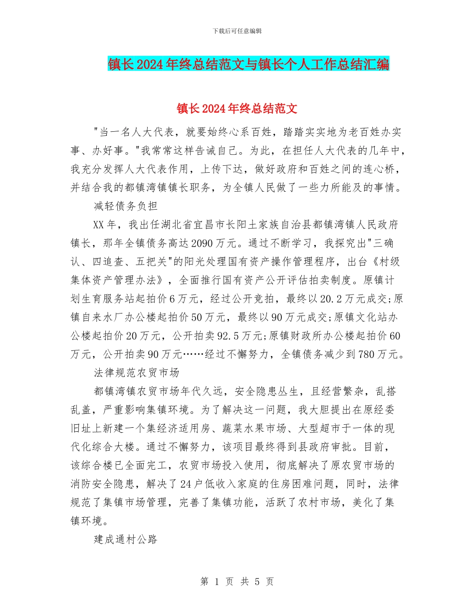 镇长2024年终总结范文与镇长个人工作总结汇编_第1页