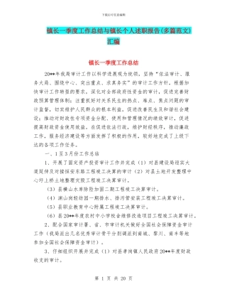 镇长一季度工作总结与镇长个人述职报告汇编