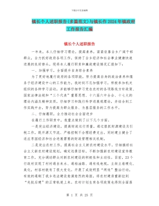 镇长个人述职报告与镇长作2024年镇政府工作报告汇编