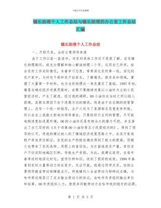 镇长助理个人工作总结与镇长助理的办公室工作总结汇编