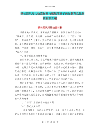 镇长四风对照检查材料与镇领导班子保先教育党性剖析材料汇编