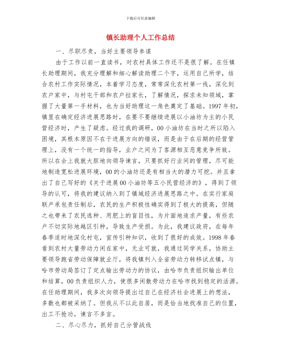 镇长个人工作总结与镇长助理个人工作总结汇编_第3页