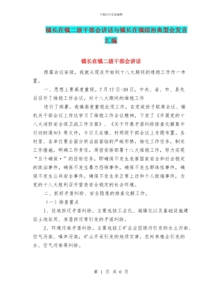 镇长在镇二级干部会讲话与镇长在镇综治典型会发言汇编