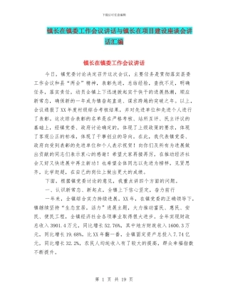 镇长在镇委工作会议讲话与镇长在项目建设座谈会讲话汇编