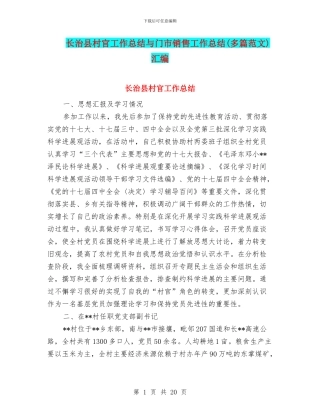 长治县村官工作总结与门市销售工作总结汇编