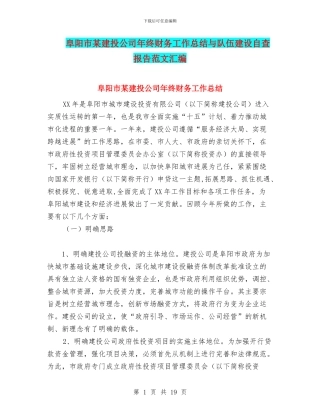 阜阳市某建投公司年终财务工作总结与队伍建设自查报告范文汇编