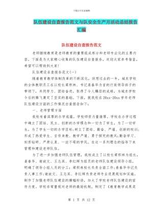 队伍建设自查报告范文与队安全生产月活动总结报告汇编