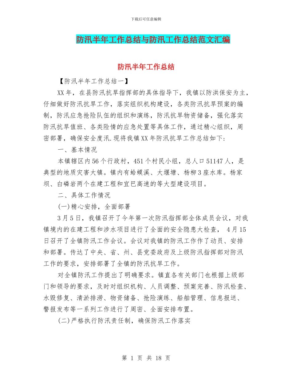 防汛半年工作总结与防汛工作总结范文汇编_第1页