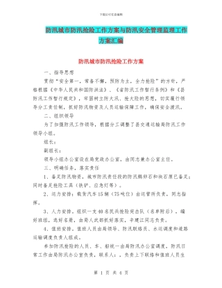 防汛城市防汛抢险工作方案与防汛安全管理监理工作方案汇编