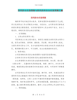 防汛防台应急预案与防汛防洪安全应急预案汇编
