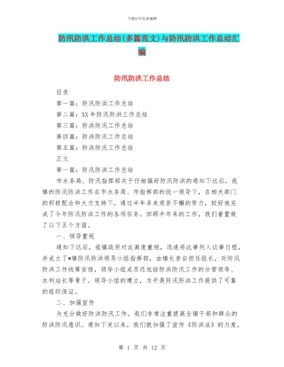 防汛防洪工作总结与防汛防洪工作总结汇编