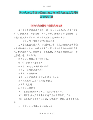 防灭火安全管理与监控实施方案与防灾减灾宣传周活动方案汇编
