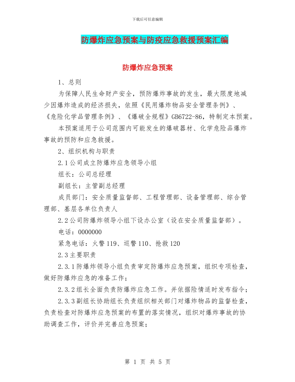 防爆炸应急预案与防疫应急救援预案汇编_第1页