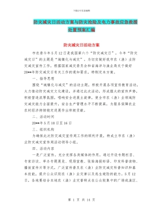 防灾减灾日活动方案与防灾抢险及电力事故应急救援处置预案汇编