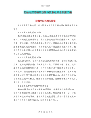 防触电应急响应预案与防触电应急预案汇编