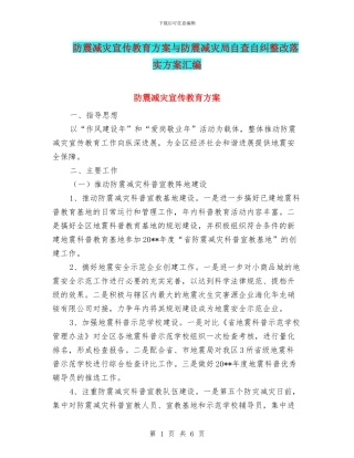 防震减灾宣传教育方案与防震减灾局自查自纠整改落实方案汇编