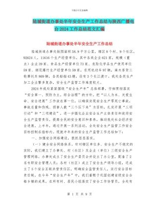 陆城街道办事处半年安全生产工作总结与陕西广播电台2024工作总结范文汇编