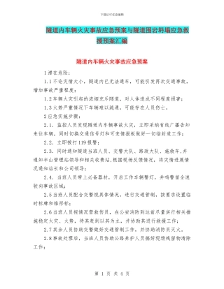 隧道内车辆火灾事故应急预案与隧道围岩坍塌应急救援预案汇编